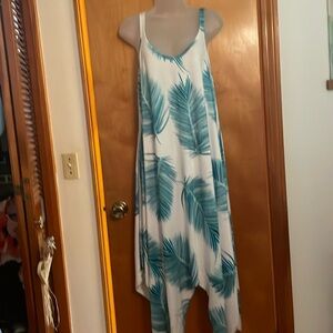 NWT white with blue fronds handkerchief hemmed dress with adjustable straps